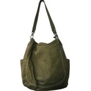 Fossil Olive Green Leather Shoulder Bag With Stitch Detail & Adjustable Strap